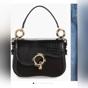 Topshop Croc Embossed and Suede Black Bag